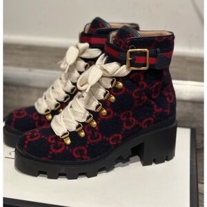 Gucci Covered Wool GG Combat Boots